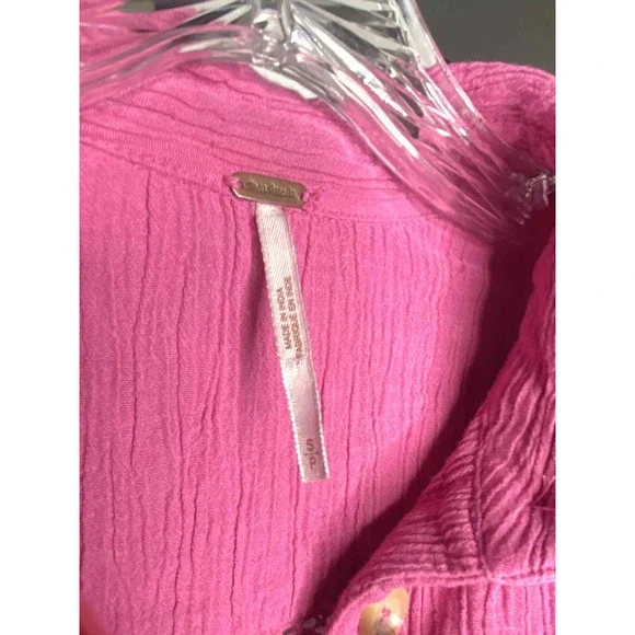 Free People Summer Stars gauzy Pink Boho blouse Size Small Cotton Crochet button - Picture 3 of 7